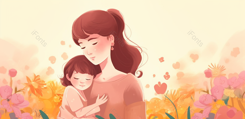 扎辫子的女孩卡通小清新母亲节母女插画海报背景宣传图,插画/手绘图,插画/手绘图库,插画/手绘图下载,插画/手绘